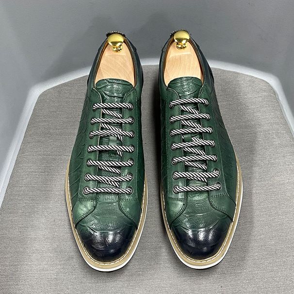 Classic Mens Casual Shoes Genuine Leather Lace-Up Fashion Sneakers Luxury Brand Alligator Print Street Travel Flat Shoes For Men_vogvips.com