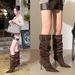 919-35 Women's Slim-Fit Thin Heels, High-Tall Slimming Long With Belt Buckle, Pointed Toe, Ruched Pleated Boots,_vogvips.com