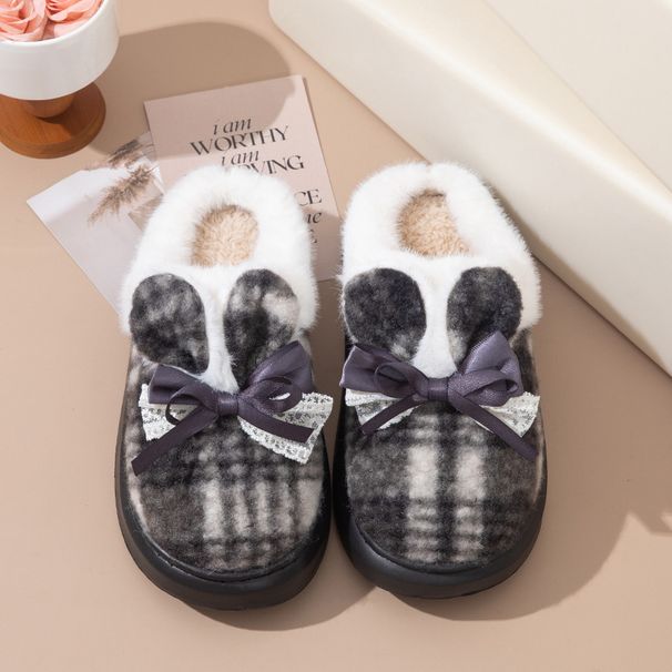 Thick-Soled Cotton Women, Autumn And Wint, Bowknot New Style, Home Use, Fleece-Lined, Warm, Non-Slip Slipps For_vogvips.com