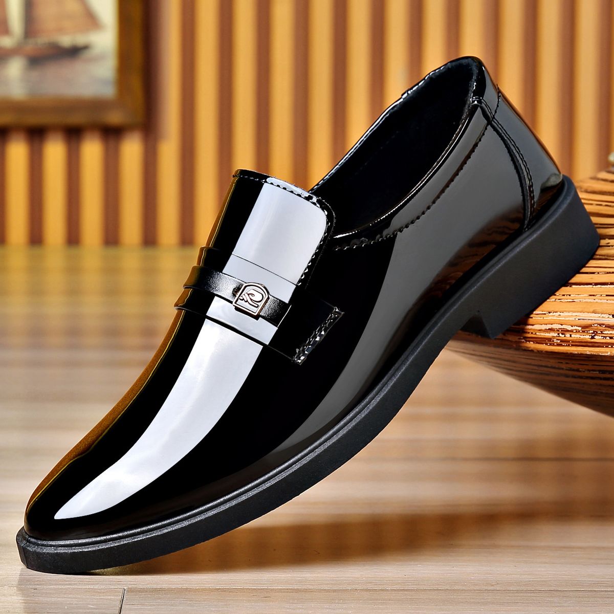 Men's Soft Leather Slip-On Business Formal Shoes British Style Patent Groom Shoes for Wedding_vogvips.com