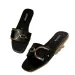 Buckle Mules Minimalist Summer Slip On New Fashion Slippers Classic Elegant Versatile Solid Color Metal Decor Square Toe_vogvips.com