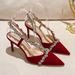 P7Summer Baotou Rhinestone Sandals Feminine Strap Stiletto Fairy Style Super High Heels Red Wedding Shoes_vogvips.com