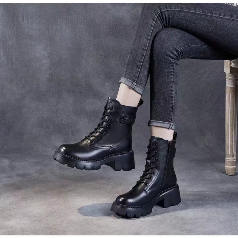 2025 Martin For Women High Heels Versatile Thick Sole Spring And Autumn Thin Breathable Lightweight Short Boots Cowhide_vogvips.com