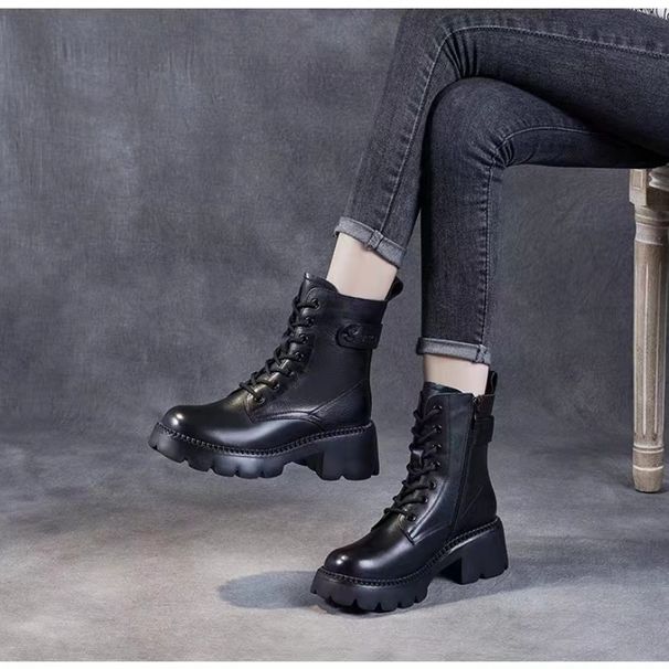 2025 Martin For Women High Heels Versatile Thick Sole Spring And Autumn Thin Breathable Lightweight Short Boots Cowhide_vogvips.com