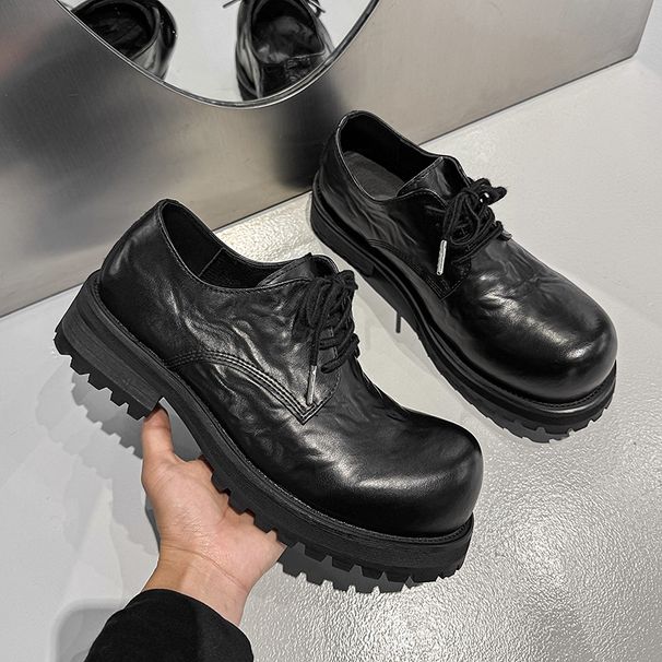 Niche Japanese-Style Large-Toe Derby Shoes For Men, Vintage Casual Leather Loafers, Workwear Style, 15548 Black-J_vogvips.com
