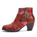 WalkPrime Blue Dream Butterfly European And American Retro Red High Heels Top Layer Cowhide Patchwork Low Tube Ethnic Style Flower_vogvips.com