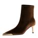 319-A10 Wind Luxury Women's Banquet Metal Pointed Foot Trimming Look Skinny Xishi Velvet Short Boots_vogvips.com