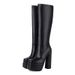 【Pre-sale | Ships In 15 Days】Elegant High Heel Side Zipper Knee High Boots For Women - Pointed Toe, PU Leather, Platform_vogvips.com