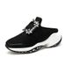 New Rhinestone Square Buckle Half Slippers Women's Genuine Leather Casual Sports Shoes Inner Heightening Single Shoes Slippers_vogvips.com