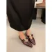 Womens Retro Pointed Toe Low Heeled Casual Fashion Buckle Fine Plaid Leather Single Shoes 250521_vogvips.com