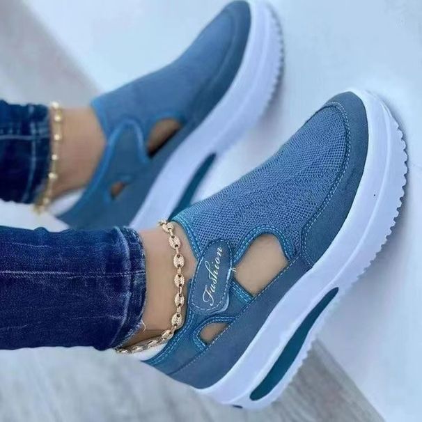 Plus Size Women's Sports Shoes Velcro Breathable Thick Soled Platform Casual Mesh Hollow Low Top_vogvips.com