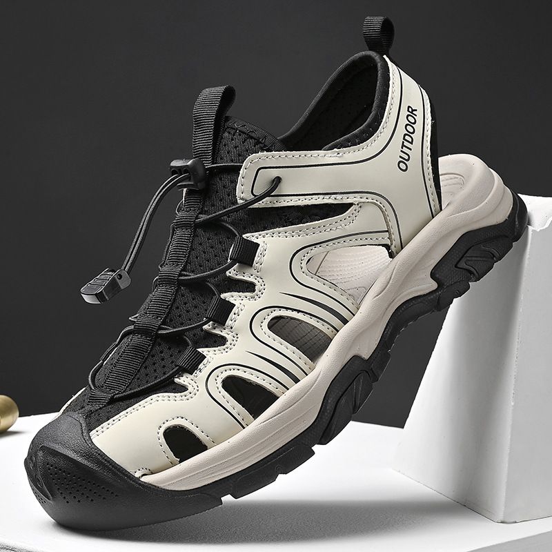 New Summer Men's Baotou Sandals Breathable Live Streaming Casual Large Beach Hollow Mesh Shoes_vogvips.com