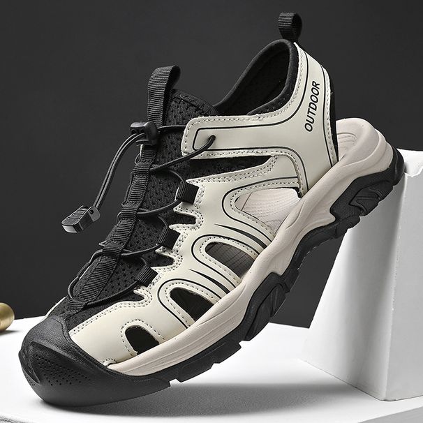 New Summer Men's Baotou Sandals Breathable Live Streaming Casual Large Beach Hollow Mesh Shoes_vogvips.com