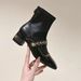 Xiaoxiangfeng Rear Zipper Rivet Square Head Thick Heel Short Boots Women's 2025 New French Temperament Gentle Elastic Fashion Boots_vogvips.com