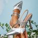 Stunning Silver Metallic Heeled Mules – Glamorous Pointed-Toe Party Sandals With Rhinestone Accents, Women's High Heel Dress Shoes"_vogvips.com
