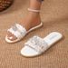Women's Plus Size Flat Sandals New Style Casual Pearl Rhinestone Beach Shoes For Summer_vogvips.com