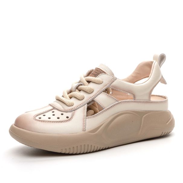 PlaSandals Women Summer Round Toe Shoes Lace-Up Genuine Leather Thick Bottom Lightweight Casual Sneakers Sandalstform Woman Shoe_vogvips.com