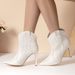 Women's Shoes High Heeled Ankle Boots For Women Autumn And Winter New PU Stiletto White Boots Large Size Totem Pointed Ankle Boots_vogvips.com