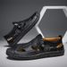 Men’s Hand Stitched Hollow Out Leather Casual Shoes, Side Zipper Breathable Slip-On Walking Sand Sneakers_vogvips.com