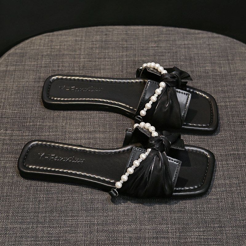 Fairy-style Exquisite French Pearl Slippers Women, 2026 Summer New Flat Sandals To Pair With Dresses, Perfect For_vogvips.com