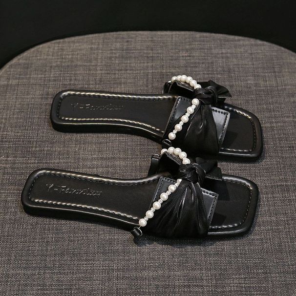 Fairy-style Exquisite French Pearl Slippers Women, 2026 Summer New Flat Sandals To Pair With Dresses, Perfect For_vogvips.com