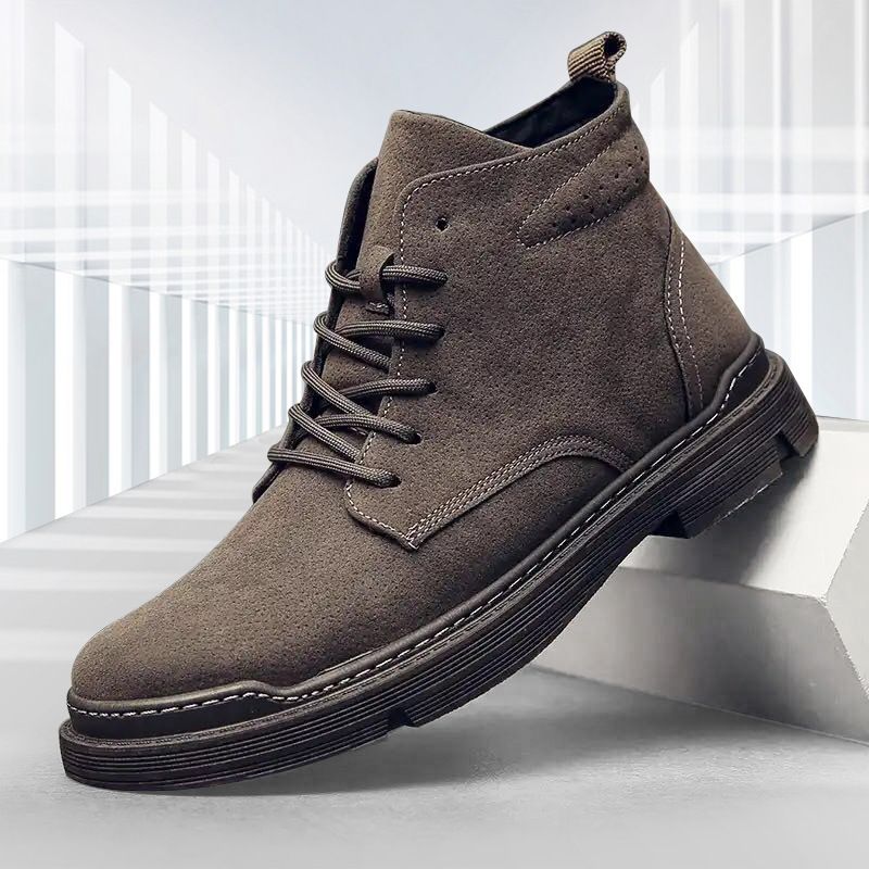 Men's Casual Work Boots - Round Toe Canvas High-Top Lace-Up Shoes With Rubber Sole For Autumn & Winter (Black/Brown, Single & Lined Options)_vogvips.com