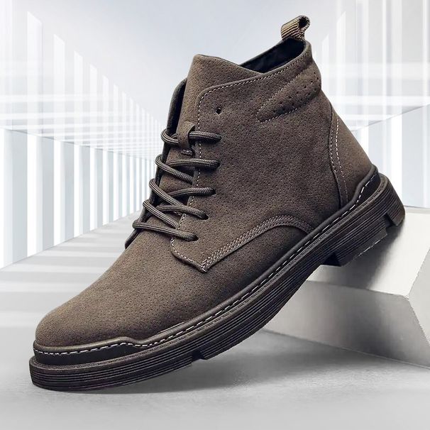 Men's Casual Work Boots - Round Toe Canvas High-Top Lace-Up Shoes With Rubber Sole For Autumn & Winter (Black/Brown, Single & Lined Options)_vogvips.com
