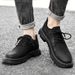 Retro Style Men's Lace-up Martin Shoes Increase The Height Of Casual Fly-woven Light Mouth Round Head Leather Shoes Men_vogvips.com