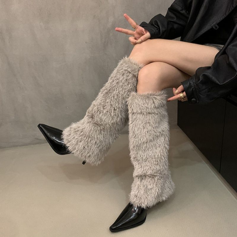 Women's Shoes Plush Pointed Toe Knee High Boots For Women, New Autumn/winter Style, Modern And Elegant, Warm Stiletto Heeled Boots._vogvips.com