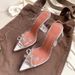 Women's Elegant Crystal Rhinestone Bow Pointed Toe Sandals - Transparent Strappy High Heels For Women, Fashionable Summer Dress Shoes_vogvips.com
