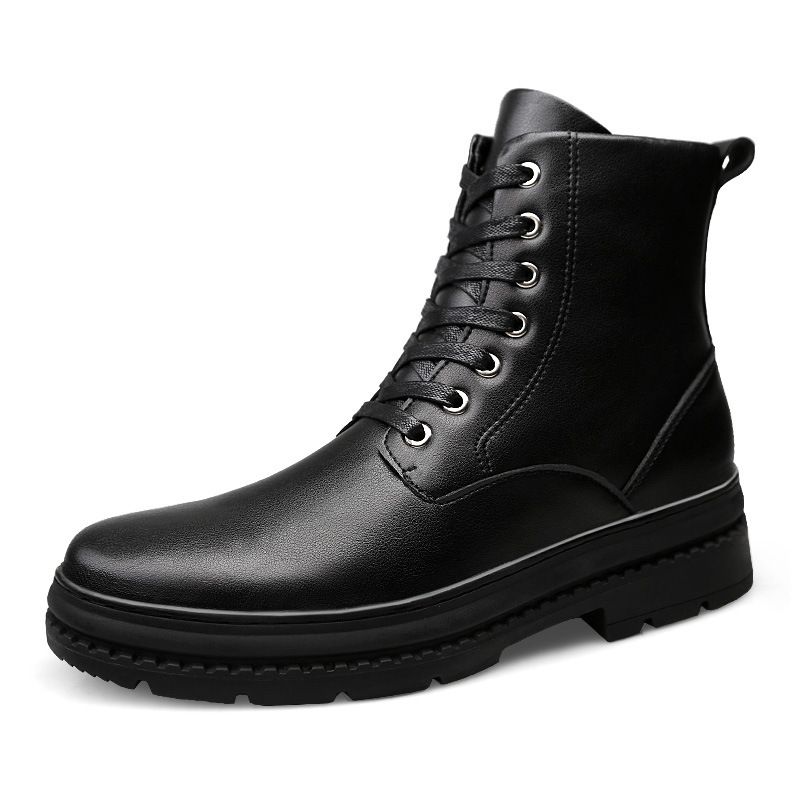 Men's Fur Boots Tooling Shoes Outdoor Martin Boots Mid-top Leather Boots Non-slip Casual Men's Shoes_vogvips.com