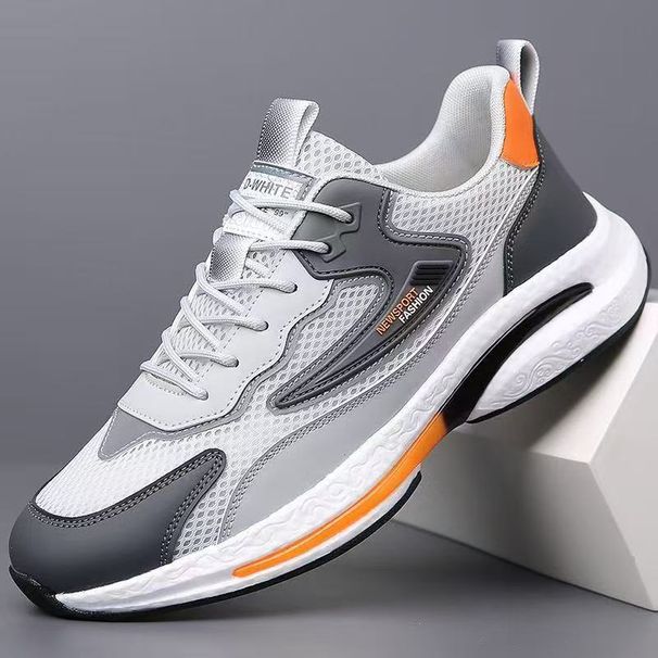 Oulylan New Men's Mesh Casual Sports Shoes Fashionable Versatile Comfortable Breathable Shoes With Leather Single Shoes_vogvips.com