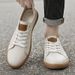 Men's Board Shoes Cowhide Surface Low-top Shallow Mouth Shoes Lace-up Round Head Comfortable Small Leather Shoes_vogvips.com