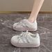 Women's Lightweight Leather Training Shoes With Mesh Lining, Round Toe, Low Heel, Solid Color, Spring Summer Breathable Casual Footwear_vogvips.com