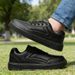 Classic All Black Leather For Women Lace-up Casual Sneakers Lightweight Breathable Skate Shoes Non-slip Work Footwear_vogvips.com