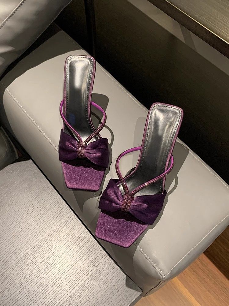 New Nude Satin Rhinestone Ankle Strap High Heel Mules - Women's Summer Outdoor Square Toe Stiletto Half Slippers_vogvips.com