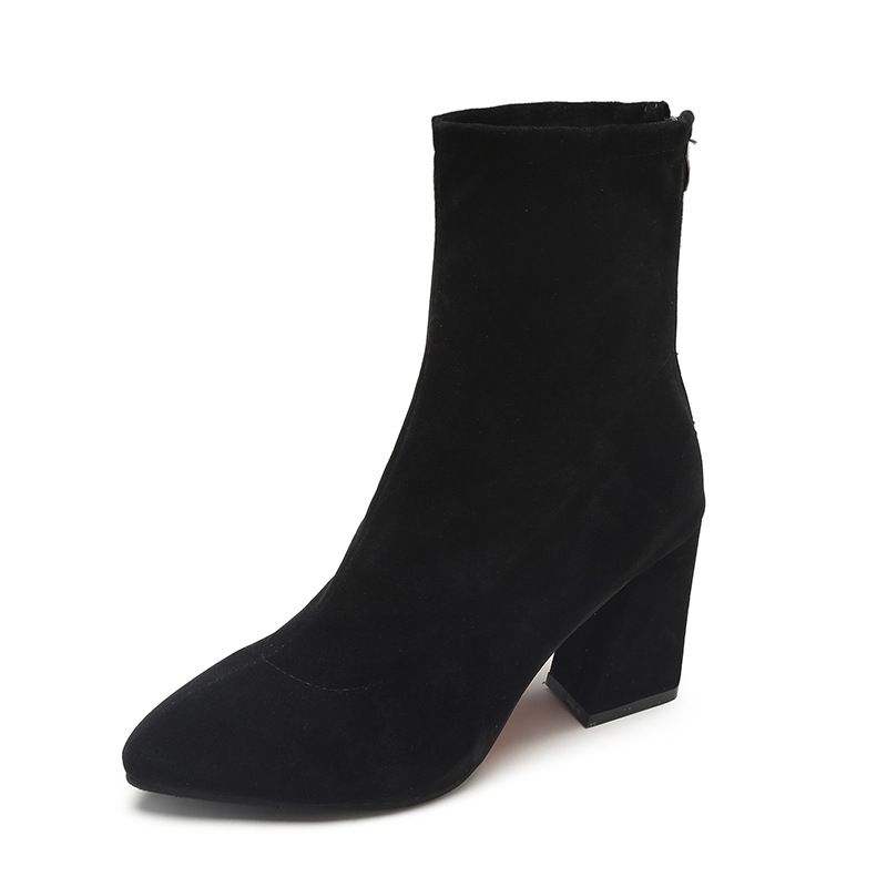 British Style Short For Women Winter Thick Low Tube Pointed Toe High Chunky Heel Slim 2021 New Fashion Boots_vogvips.com