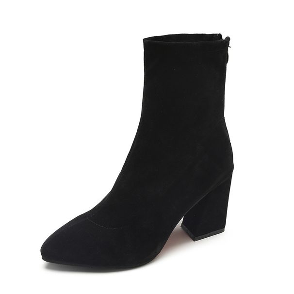 British Style Short For Women Winter Thick Low Tube Pointed Toe High Chunky Heel Slim 2021 New Fashion Boots_vogvips.com