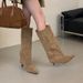 Women's Knee High Boots Chunky Heel Pointed Toe Suede Winter Boots Waterproof Slip-Resistant Comfortable Riding Boots For Women_vogvips.com