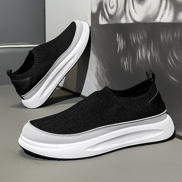 2024 Flyweave Men's Shoes Fashion Socks Shoes Summer Cloth Shoes Breathable Thick soled Lazy Shoes Heightening Casual Slip on_vogvips.com