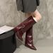 plus Size Women's Fashion Boots Autumn Export Leather Pointed Toe Stiletto Heel High Trouser Leg Buckle Shoes_vogvips.com