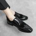 Euro Step Men's Leather Square Toe Patchwork British Business Work Formal New Brogue Carved Groom Shoes_vogvips.com