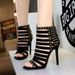 Beautiful Hollow Thin Heel Roman Sandals Women's Fashionable Rear Zipper Rivet Design Super High Heel Women's Shoes_vogvips.com