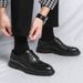 Korean Version Glossy Pointed Business Men's British Fashion Solid Color Formal Derby Shoes, Black Versatile Lace Up_vogvips.com