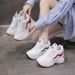 2025 Spring New Korean Style Casual Leather Women's Color Block Thick Sole Lace-up Dad Shoes Height Increasing Sneakers_vogvips.com