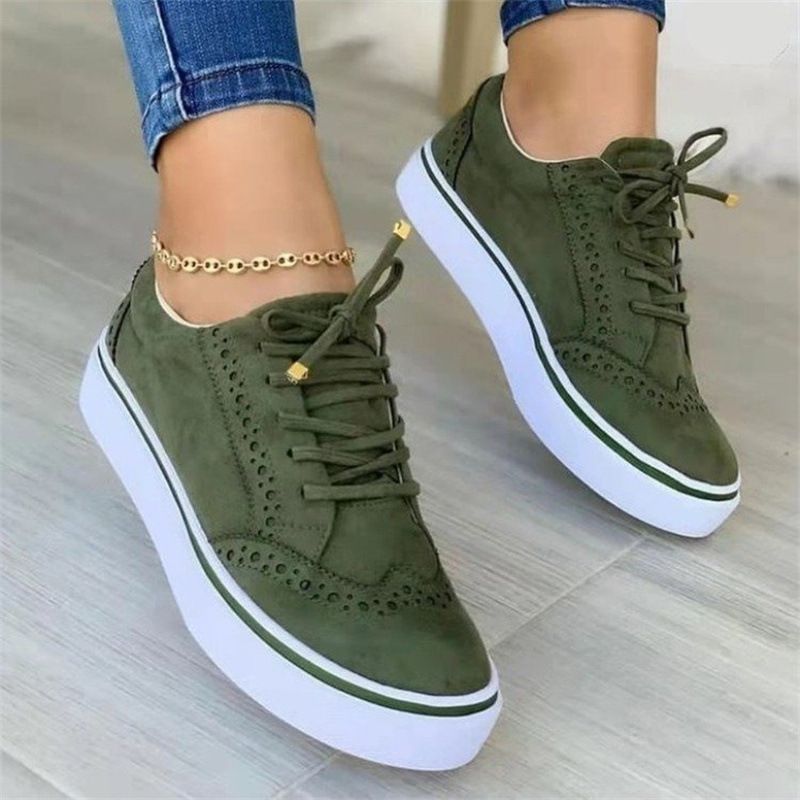 Comfortable Casual Women's Lace-Up Single Shoes Round Toe Flat Solid Color Synthetic Upper Flat Footwear For Women_vogvips.com