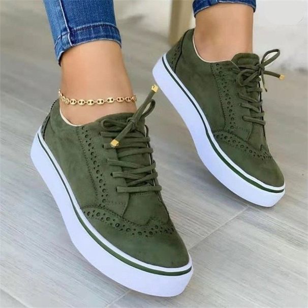 Comfortable Casual Women's Lace-Up Single Shoes Round Toe Flat Solid Color Synthetic Upper Flat Footwear For Women_vogvips.com