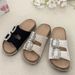Women's Shoes Slippers Double Buckle Diamond Buckle Embroidery Beach Cork Slippers Outdoor Large Size Slippers_vogvips.com