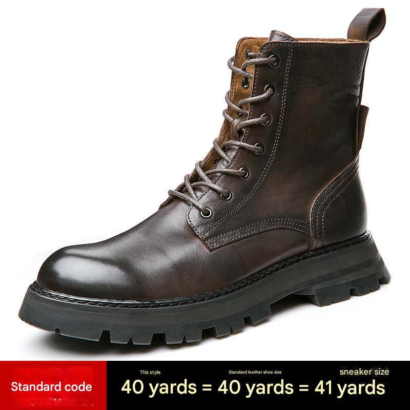 European Warm Series New Fleece-Lined British Style High-Top Leather Men's Martin Mid-Top Work Boots, Trendy Motorcycle Boots_vogvips.com