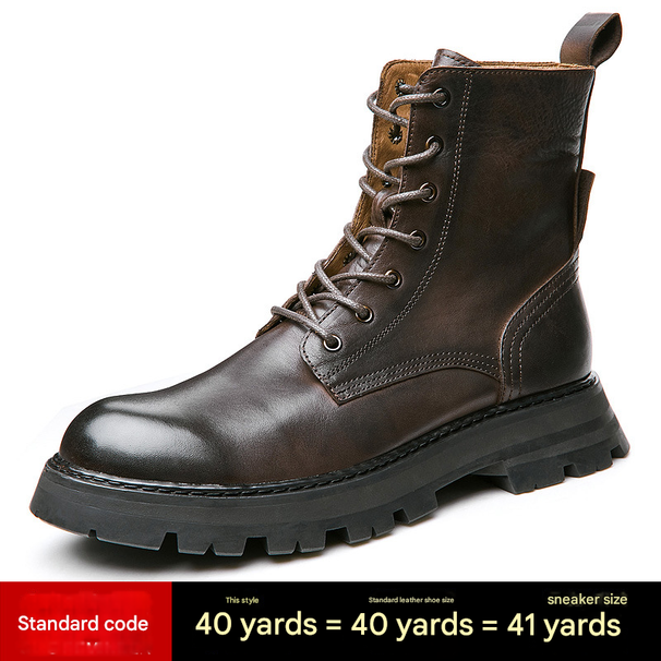 European Warm Series New Fleece-Lined British Style High-Top Leather Men's Martin Mid-Top Work Boots, Trendy Motorcycle Boots_vogvips.com
